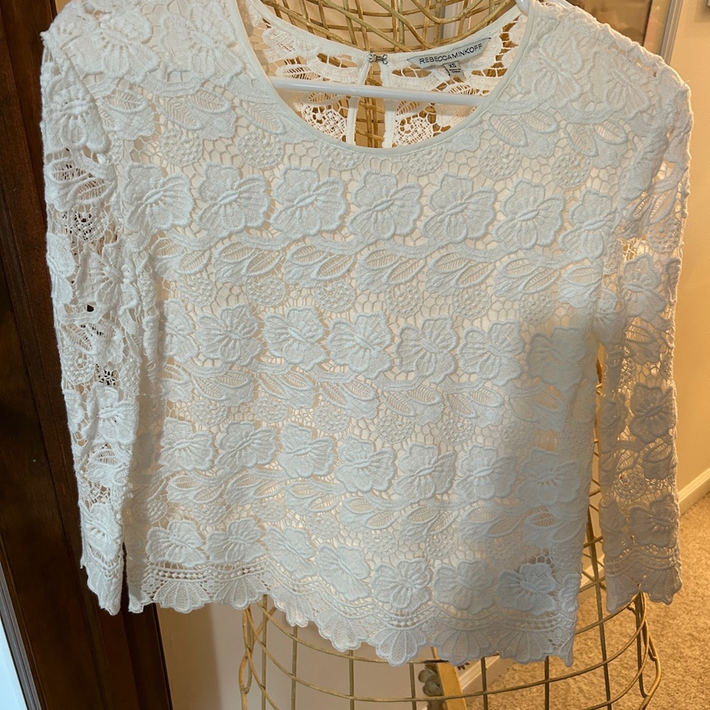 Rebecca Minkoff Cream Floral Lace Blouse